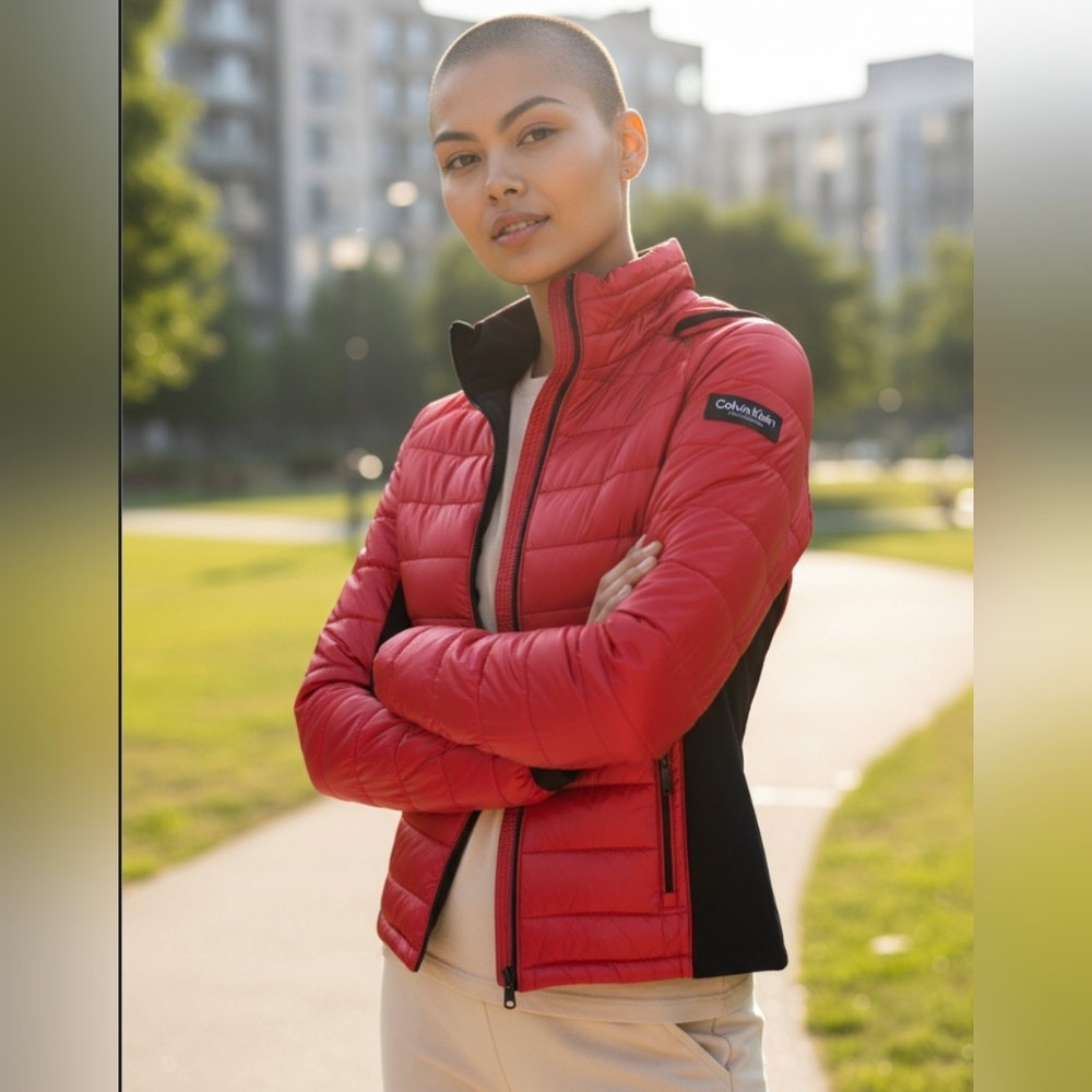 Calvin Klein Womens Red and Black Puffer Jacket